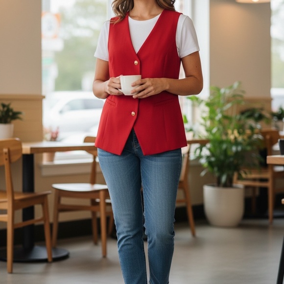Red Button-Up Vest - Picture 2 of 8